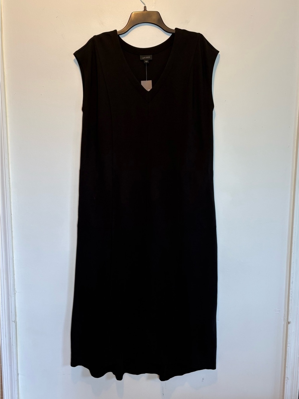 J Jill Black Ponte Cap Sleeve Midi Shift Dress Medium Relaxed Effortless Chic